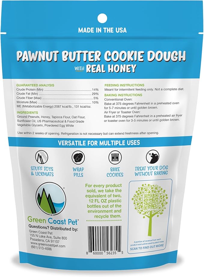 Pawnut Butter The Dough-Honey Cookie Dough for Dogs 5 oz Soft Treats with Real Peanut Butter and Honey, Made with Natural Ingredients, Dog Training Treats Wrapping Pills, Xylitol Free