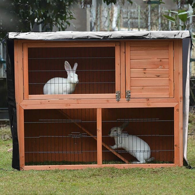 J&C Heavy Duty Double 420D Decker Rabbit Hutch Cover Windproof Rectangular Outdoor Bunny Cage Cover for Guinea Pig Cage Waterproof (48x20x41 in)