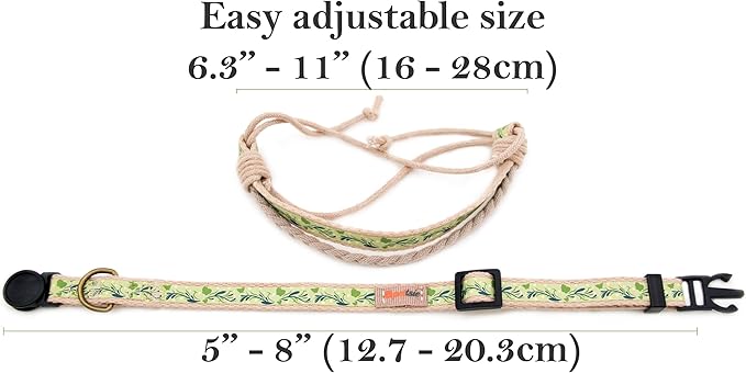 Pettsie Kitten Collar Breakaway with Matching Bracelet – Soft Cotton, Quick-Release Safety Buckle, Adjustable 5"-8", Stylish Gift Box, Green