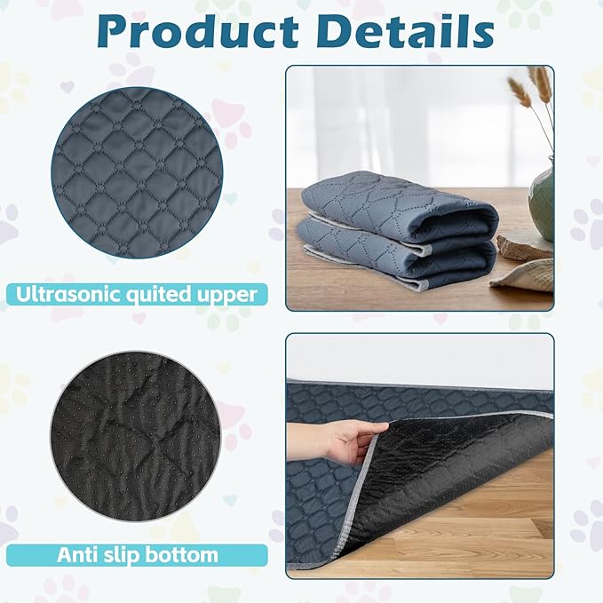Reusable Guinea Pig Cage Liners, 24" x 18" (Pack of 2) Washable Pee Pads , Super Absorbent & Waterproof & Anti-Slip Pet Bedding Liner, Rabbit Cage Mat for Small Animals (Gray)