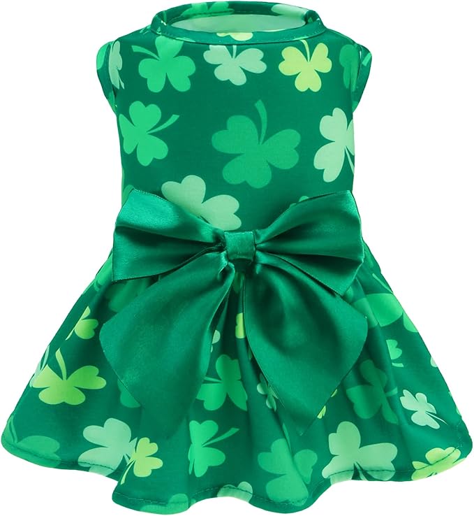 PUPTECK Print Dog St. Patrick's Day Dress Pet Costumes Apparel with Cute Bowtie Puppy Clothes Outfit, Shamrock M