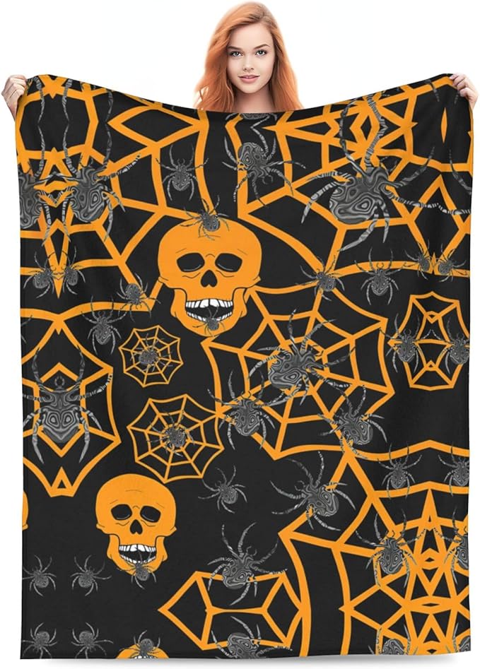 banonaty Halloween Blanket Skeleton Spider Throw Blanket Cozy Fleece Flannel Plush Bedding Skull Gifts for Men Women Boys Teen Girls Kids for Couch Sofa Bed Decor 50"X60"