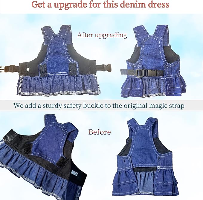ANIAC Denim Dog Dresses for Small Dogs Puppy Girl Clothes with Leash Ring and Cute Bow Knot Summer Cat Apparel with D-Ring Blue Girl Dog Clothes (Dark Blue, X-Small)
