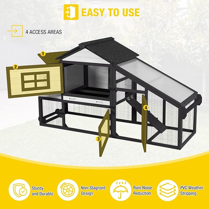 Aivituvin Chicken Coop with Run and Wheels, Mobile Outdoor Hen House Wooden Poultry Cage with Waterproof Roof (Black, AIR23)