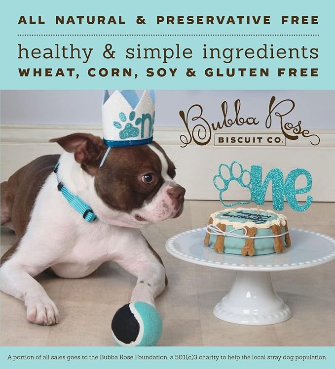Bubba Rose Biscuit Company: Blue Dog Birthday Cake - Crunchy Biscuit Texture - Natural Gourmet Pet Treat - Dog Cake - 4.25” 1 Count - Made in The USA