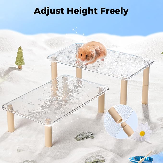 mini&moe Hamster Platform - Adjustable Heigh Small Animal Play Plastic Waterproof & Chewproof Platform for Exercise Wheel Food Bowl Water Bottle and Other Cage Accessories