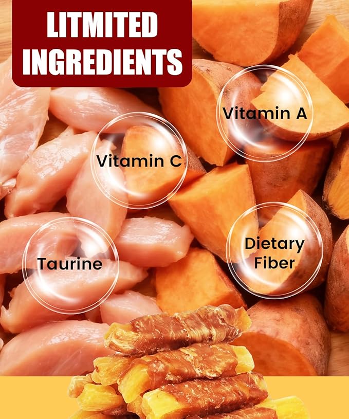 Chicken Wrapped Sweet Potato Dog Treats 10.6oz Chicken Jerky Training Treats for Puppy Dogs Rawhide Gluten Grain Free w/Taurine Dog Snacks Limited-Ingredient Treats Low Fat High Protein