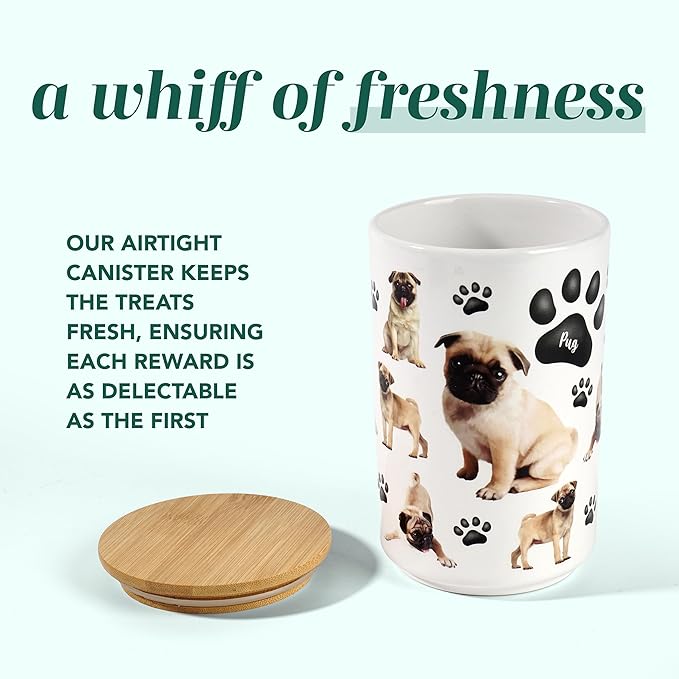 Greenline Goods Premium Dog Treat Ceramic Canister Set – Pug Airtight Canister for Fresh Treats, Ceramic Jar & Containers with Lids, Farmhouse Canisters, Ideal Kitchen Canisters for Countertop