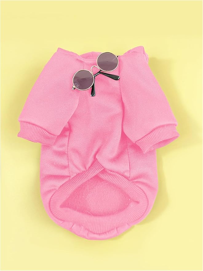 QWINEE 3Pcs Dog Hoodie Cat Apparel Dog Custume Set with Necklace and Sunglasses Pet Clothes for Puppy Small Medium Dogs Cats Light Pink Large
