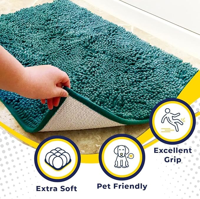 Muddy Mat® | Super Absorbent Door Mat Indoor, Microfiber Quick Dry Chenille Entryway Rug, Non-Slip Front Door Mat, Indoor Mats for Entryway, Machine Washable Pet Rug, Teal 24" x 120"