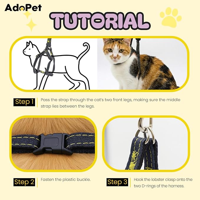 Adjustable Cat Harness, Leash and Collar Set for Medium Cats, Lightweight Breathable Walking Harness with Matching Leash and Bell Collar (Pink, Large)