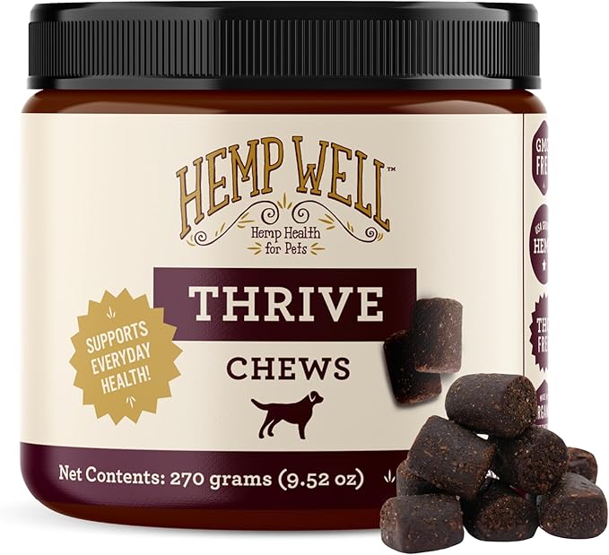 Hemp Well Thrive Soft Chews for Dogs, Organic Hemp Seed Oil Omega Supplement, Supports Skin & Coat, Hip & Joint, Immune Health & Overall Wellness – 60 Count