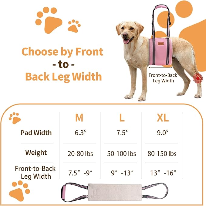 Dog Lift Harness for Large Dogs, Adjustable Comfortable Dog Sling with Handle, Knee & Rear Leg Support for Torn ACL Rehabilitation, Weak Rear Legs, Helps Senior, Disabled Canines(Pink,XL)