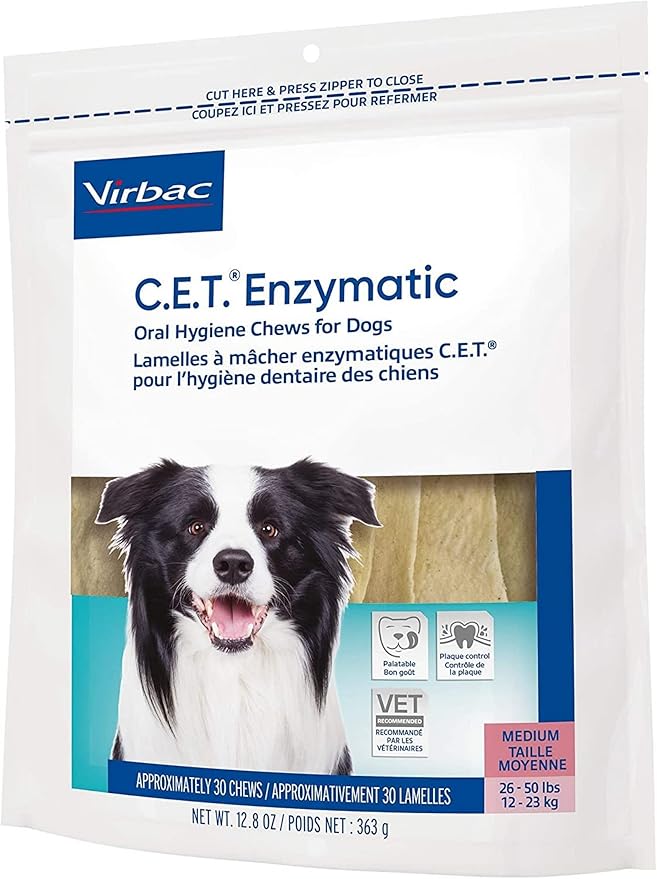 Virbac C.E.T. Enzymatic Oral Hygiene Chews, Medium Dog, 30 Count
