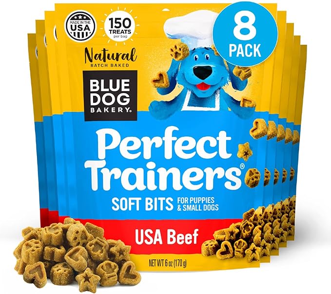 Blue Dog Bakery Perfect Trainers, Mini Dog Training Treats, Soft & Chewy, Made w/USA Beef, Healthy Treats, All Natural, Extra Small, 6 oz (Pack of 8)