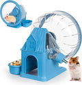 Vannon 4 in 1 Quiet Hamster Exercise Wheel, Multi Functional Hamster House with Running Wheel, Water Bottle, Food Bowl and Hideout, Small Animals Exercise Running Toys for Hamsters Gerbils Mice, Blue