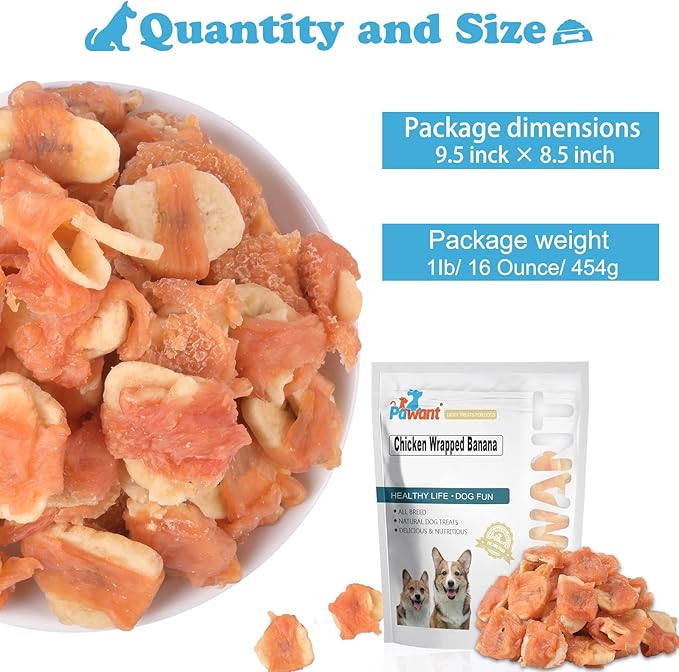 Dog Treats Chicken Wrapped Banana Dog Chews Puppy Training Snacks, Rawhide Free Treats 1lb/454g