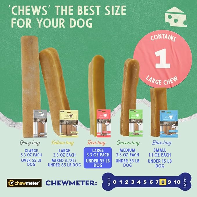 Chewmeter Himalayan Yaky Cheese Chew, 100% Natural, Long Lasting, Gluten Free, Healthy & Safe Dog Treats, Lactose & Grain Free, Protein Rich, Stain Free, Large, for Dogs 55 Lbs & Smaller, 3.3 oz