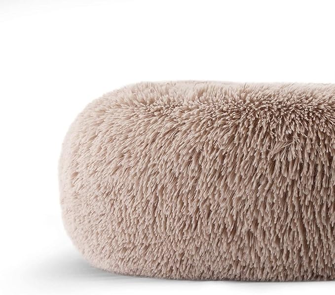 Cat Beds for Indoor Cats - Cat Bed Washable 20 inches, Dog Beds for Small Medium Dogs, Anti Anxiety Round Fluffy Plush Faux Fur Pet Bed, Thick Bottom (Light Brown, Medium)
