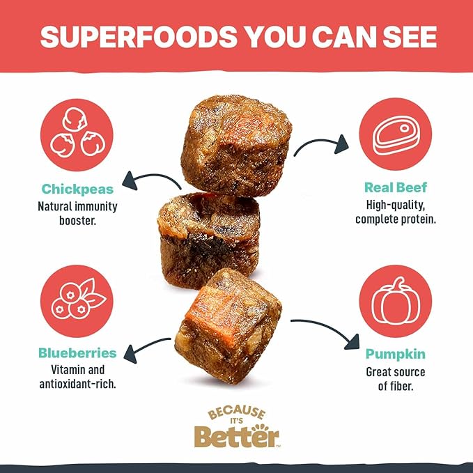 Because It’s Better Slow Baked & Air Dried Dog Food - Real Beef & Veggies - Complete & Balanced Dry Dog Food - Grain Free, High Protein, Natural Nutrition for All Life Stages, 1 lb Bag
