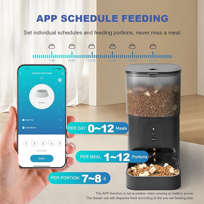 2.4G Automatic Cat Feeder, 4L WiFi Food Dispenser with 10s Voice Recorder, Pet Feeder up to 10 Meals per Day, Timed Cat Feeder with Dry Food Sealed Ring