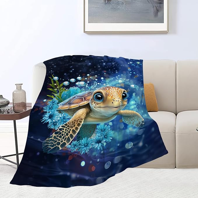 Turtle Blanket Sea Turtle Throw Blankets Cozy Fleece Flannel Blanket Lightweight Bedding Blanket Turtle Gifts Stuff for Girls Boys Women Lovers Adults Decor for Couch Sofa Bed 50"X40"