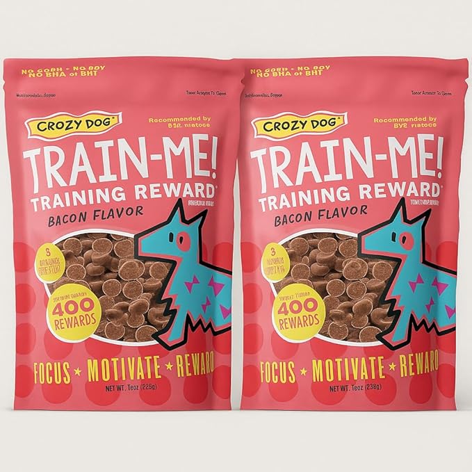 Crazy Dog Train Me Training Reward Dog Treats – Bacon Flavor, 16 oz Bag (About 400 Treats per Bag) – 2‑Pack Bundle– Trainer‑Recommended