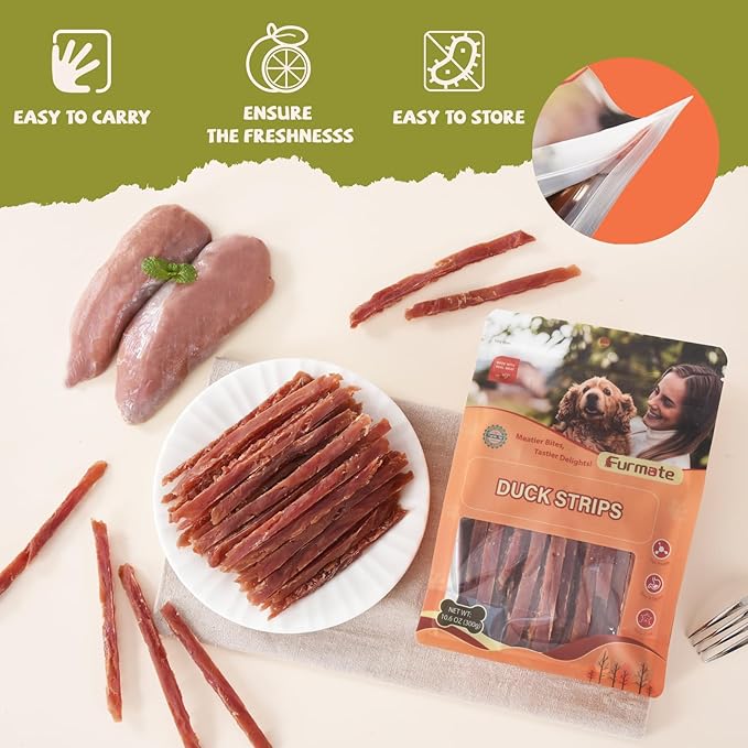 Duck Jerky Strips Dog Treats,Duck Breast Only Training Treats for Dogs,High Protein & Low Fat,Easily Digestible & Rawhide-Free,Healthy Skin & Shiny Coat,for All Life Stages Dogs,10.58 oz