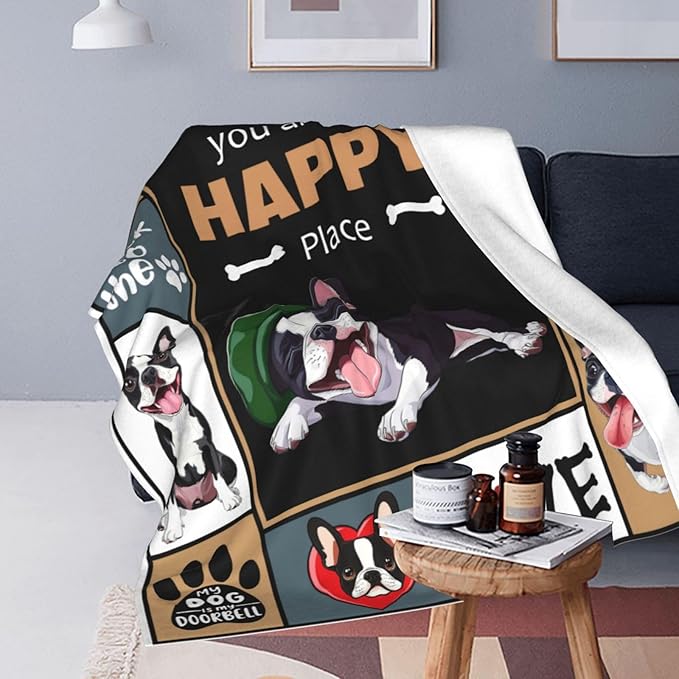 Boston Terrier Blanket, Dog Throw Blankets, Boston Terrier Gifts for Boys Girls Women Men Lover Adult Cozy Fleece Flannel Bedding Stuff Animal Plush for Couch Sofa Bed 80"X60"