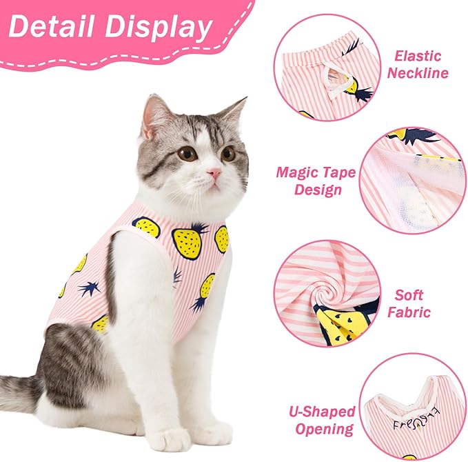 Coppthinktu Cat Recovery Suit Female Cats Onesie for Cats, Breathable Cat Surgery Suit for Surgical Abdominal Wounds Skin Diseases, Cute Kitten Spay Recovery Suit E-Collar Alternative Anti Licking