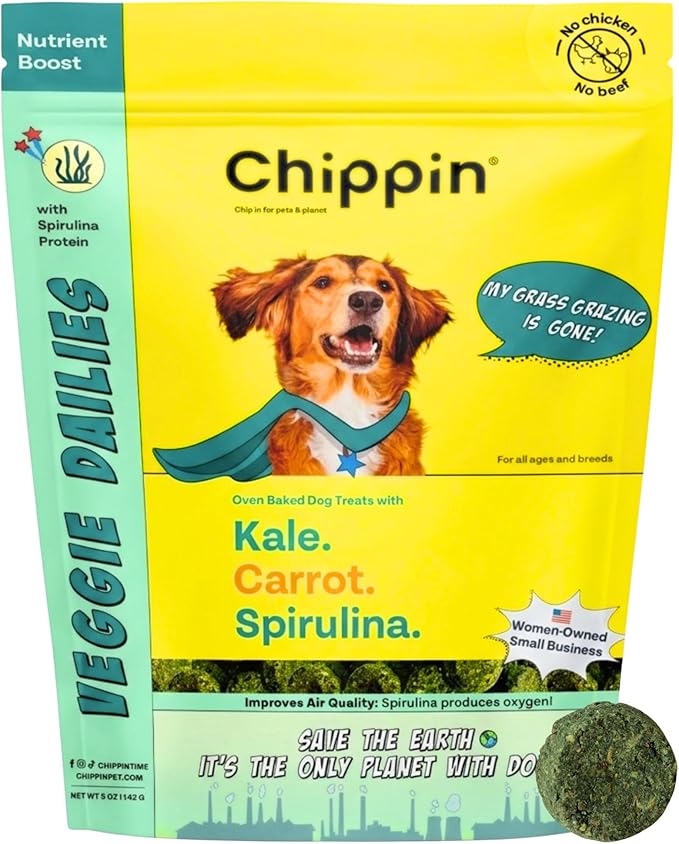 Chippin Healthy Dog Treats, All Natural Crunchy Biscuits with Spirulina, Kale, Oats, Low Calorie, No Meat, Hypoallergenic, Vegan Treats for Puppy, Small, Large Dogs
