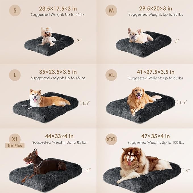 EHEYCIGA Fluffy Dog Crate Bed for Extra Large Dogs, Plush Faux Fur Crate Pad, Calming Anti Anxiety XL Dog Bed, Washable Soft Warm Crate Mat with Non-Slip Bottom, Dark Grey