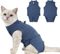 Gyuzh Cat Surgery Recovery Suit for Male Cats - Breathable & Comfortable Cone Alternative. Easy-Pull Recovery Suit with Adjustable Neck & Snap Closure for Neutering, Anti-Licking Wound Care Blue L