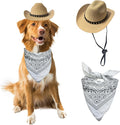 Dog Cowboy Hat Cat Cowboy Hat Mini Cowboy Hat for Dogs Cat Pet Cowboy Costume with Bandana Scarf Holiday Halloween Pet Party Decoration (Khaki, Large)