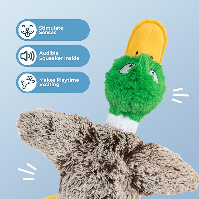 Best Pet Supplies Interactive Squeaky Dog Chew Toy, Ideal Dog Toys for Chewers, Small, Medium & Large Dogs, and Fetch Lovers - Mallard Duck (Gray), Large