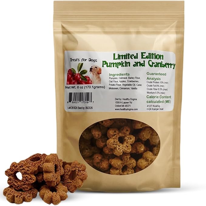 Healthy Dogma Pumpkin, Cranberry & Apple Dog Treats | Warm Fall-Inspired Flavors | All-Natural, Wholesome Ingredients | No Fillers or Preservatives | Tasty & Nutritious Dog Snacks (6 oz)