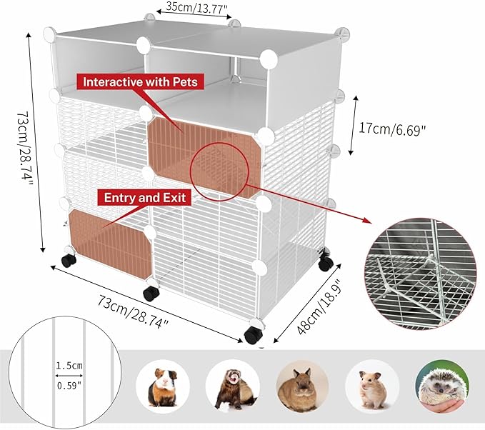 STILLCOVE C&C Guinea Pig Cages Indoor on Wheels, 3 Tier Ferret Cage Small Animal Hideout House with Drawer & Removable Tray, Pet Playpen Fence for 1-3 Hamster Rat Chinchilla Hedgehog