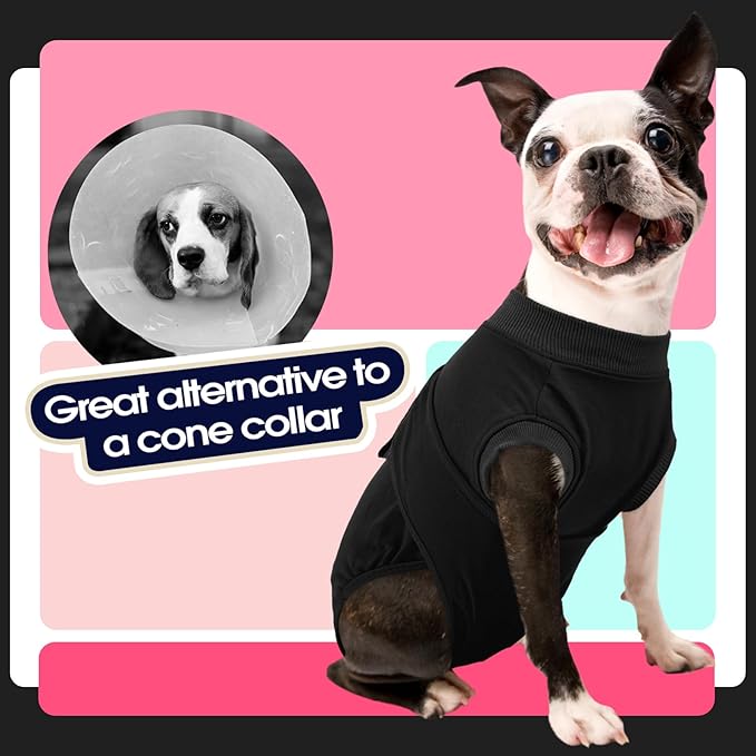 FUAMEY Dog Recovery Suit Male,Dogs Surgery Neuter Suits Puppy Spay Shirts for Female Protect Dog's Skin Anti Licking Abdominal Wounds Doggie Onesie Pet Bodysuit Alternative to Cone Black M