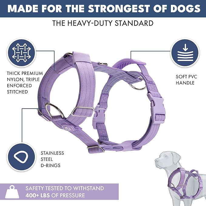 Spark Paws No Pull Dog Harness with Handle for Large Dogs, Heavy Duty Dog Harness for Big Strong Breeds, Adjustable, Y Shaped Padded Halter Design with Front Clip - Lilac - S