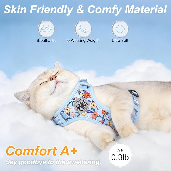 BEAUTYZOO Cat Harness and Leash Set for Walking Escape Proof, Neck Release Adjustable Harness for Kitten Puppy Small Medium Large Cats, Soft Cute Easy Control Small Cat Harness for Cats Boy and Girls