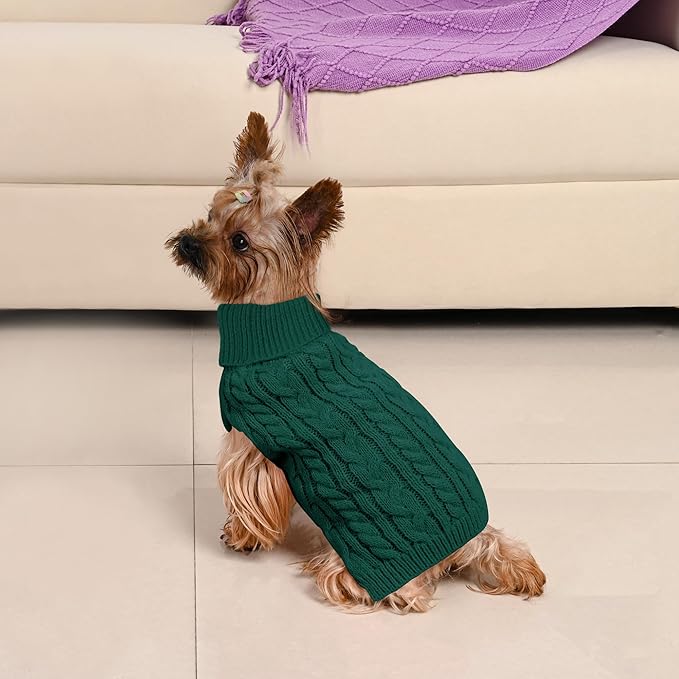 2 Pack Dog Sweaters for Small Dogs Winter Turtleneck Pullover Cable Knit Fleece Stretch Puppy Doggie Chihuahua Toy Poodle Yorkie Pomeranian Boy Girl Pet Clothes (XS, Red & Green)
