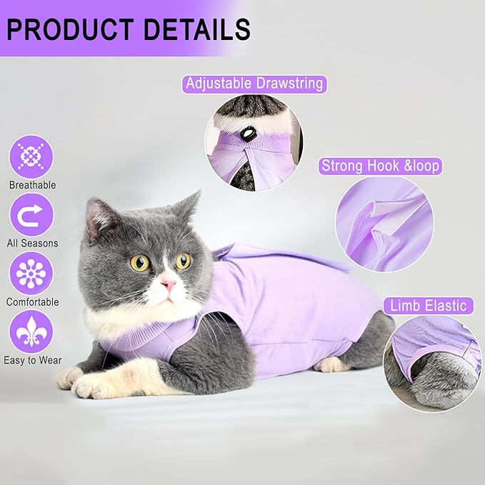 cat Recovery Suit Soft Cat Surgery Recovery Suit Female Cat Onesie for Cats After Surgery,Cone E-Collar Alternative Anti-Licking Protective Outfit Pet Surgical Recovery Pajama Suit