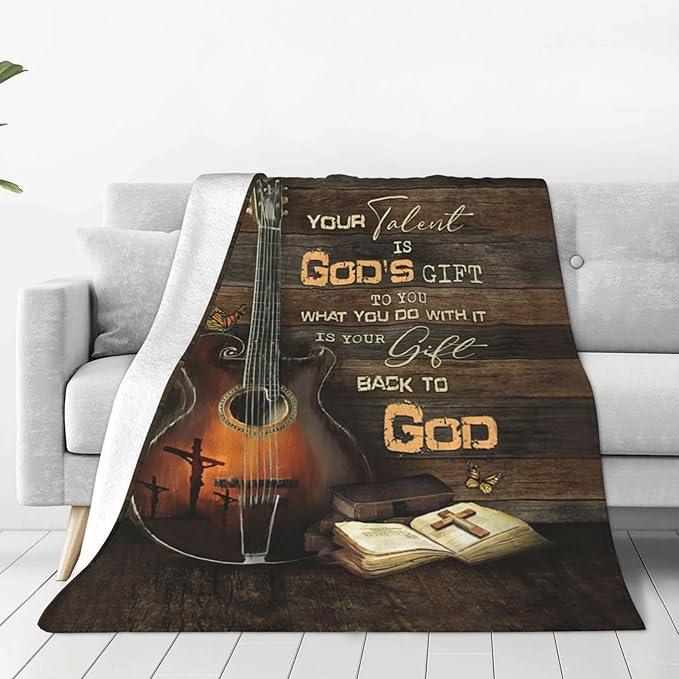 Guitar Gifts Blanket Rock Christian Guitar Decor Throw Blankets Fleece Flannel Plush Lightweight Blanket Music Stuff Gifts for Guitar Players Men Women Boys Girls for Couch Sofa Bed 60"X50"