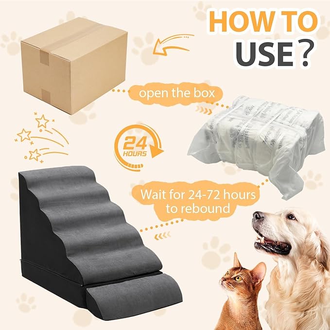 A.FATI Dog Stairs 30 Inches High for 30-36 Inch High Bed, 6-Tier 3-in-1 Foam Pet Steps with Non-Slip Bottom, Detachable Washable Cover, Dog Ramp for Small Old Short-Legged Dogs Up to 50 Lbs