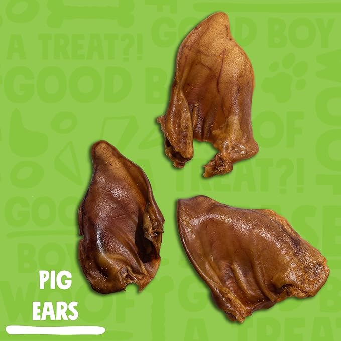 Whole Pig Ears for Dogs, All Natural Single Ingredient Pigs Ears - Premium Dog Ear Treat - Dog Chew Treats for Large and Small Breeds; Excellent Rawhide Alternative (08 Pack)