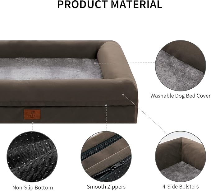 Dog Beds for Extra Large Dogs, Orthopedic Egg Crate Foam Dog Bed with Removable Washable Cover, Waterproof Non-Slip Bottom 4-Sides Removable Bolster XL Pet Couch, Olive Green