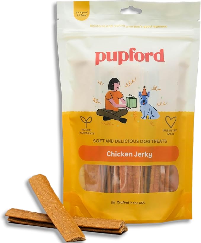 Pupford Chicken Jerky for Dogs & Puppies, All-Natural, Healthy Dog Treats, No Fillers, Made in USA (16 oz)