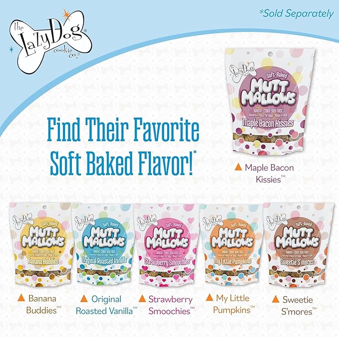 The Lazy Dog Cookie Co. Soft Dog Treats, Mutt Mallows Maple Bacon Kissies, for Small, Medium and Large Dogs, Wheat-Free, Baked in The USA, 5 oz. (Pack of 3) Bacon