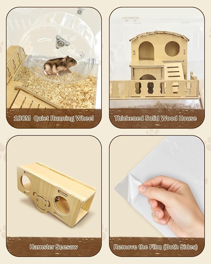 8-in-1 Acrylic Hamster Cage: 2-Layer, Clear Panels, Top-Opening, Full Accessories for Pet Mice, Hamster House for Dwarf Hamsters & Gerbils – 18.5"x11.8"x11.8"