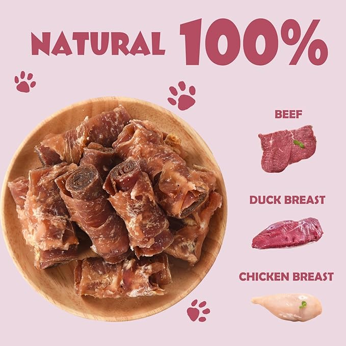 ASMPET Rawhide Free Dog Treats, Triple Flavor Chicken Wrapped Duck and Beef Rolls, Healthy Dog Snacks
